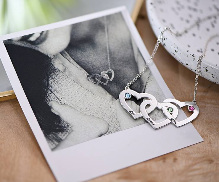 Intertwined Hearts Necklace with Birthstones