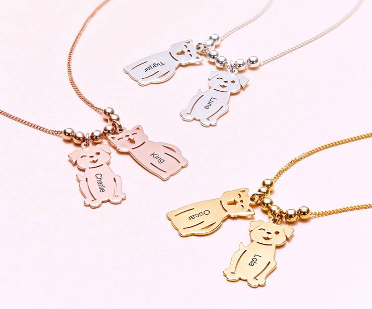 Engraved Kids Charm with Cat and Dog Charm Necklace