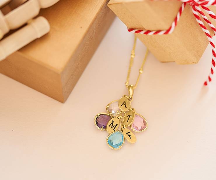 Custom Birthstone Drop Necklace for Mom in Gold Plating