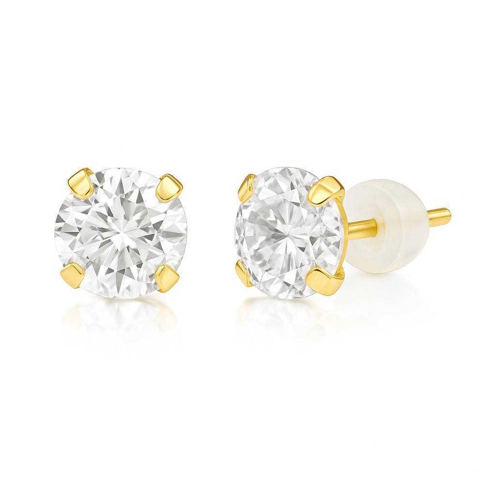 10K Solid Yellow Gold Cubic Zirconia Stud Earrings-1 product photo