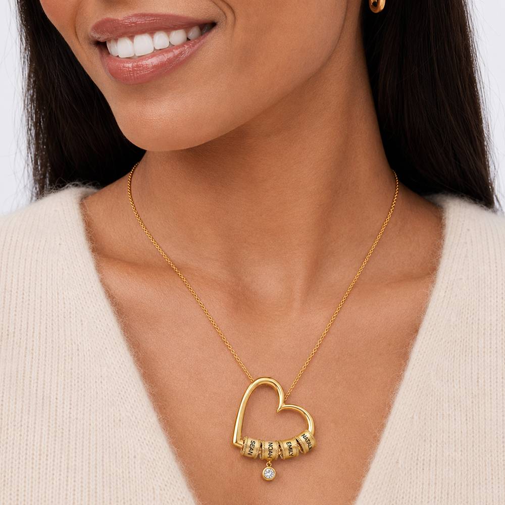 Charming Heart Necklace with Engraved Beads & 0.25CT Diamond in Gold Vermeil-6 product photo