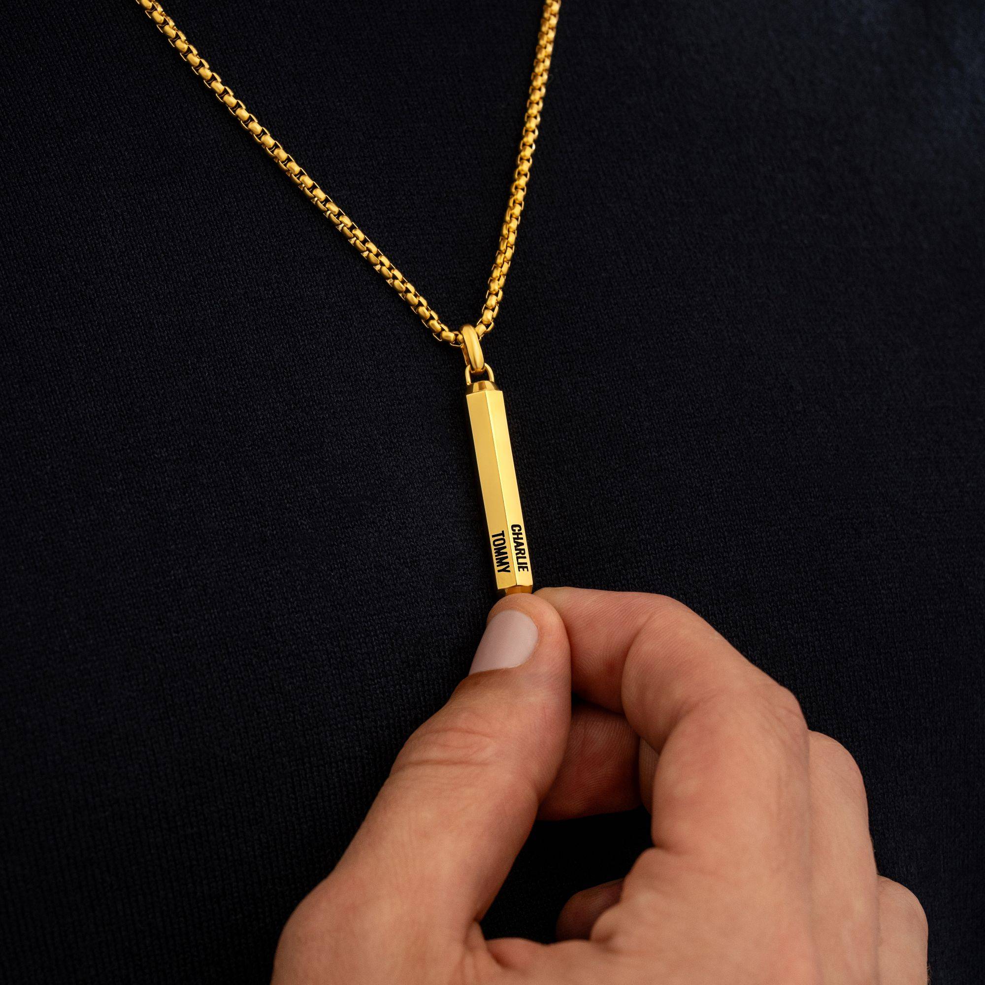 3D Engraved Hexagon Bar Necklace for Men in Stainless Steel with Gold PVD-5 product photo