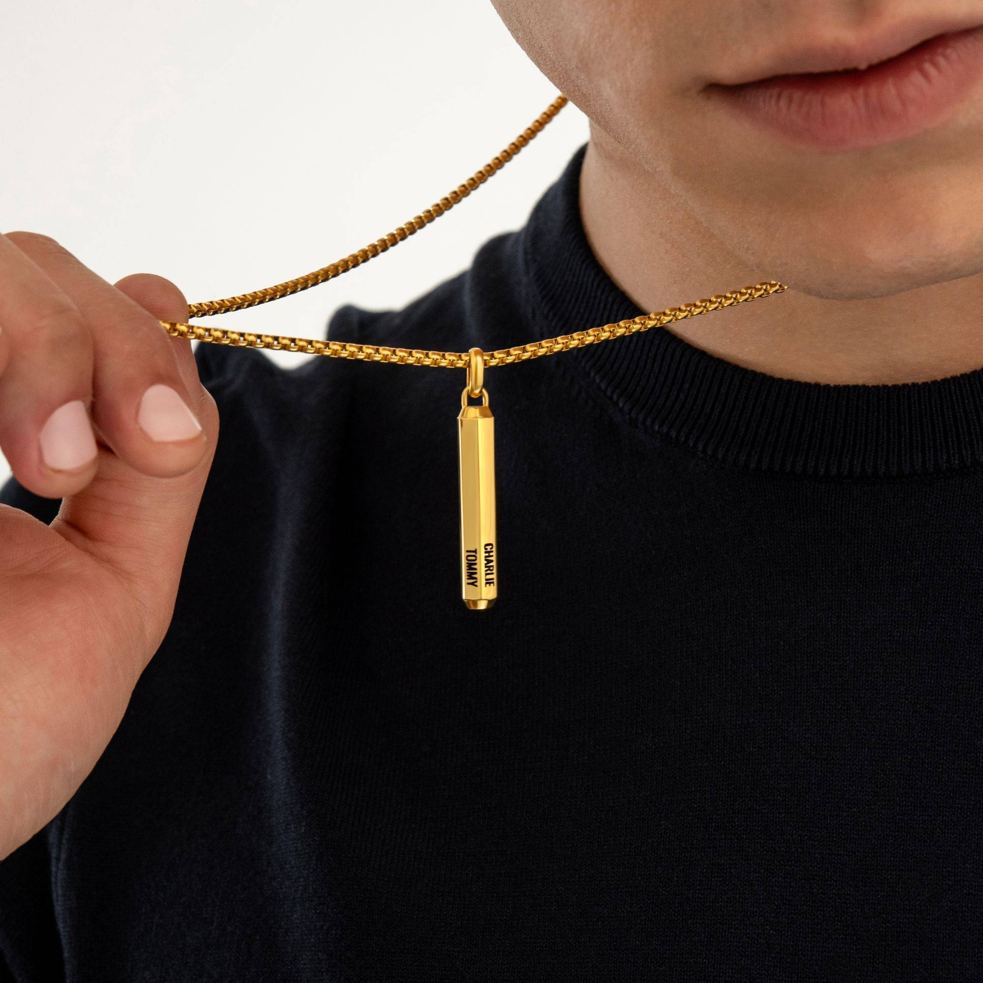 3D Engraved Hexagon Bar Necklace for Men in Stainless Steel with Gold PVD-4 product photo
