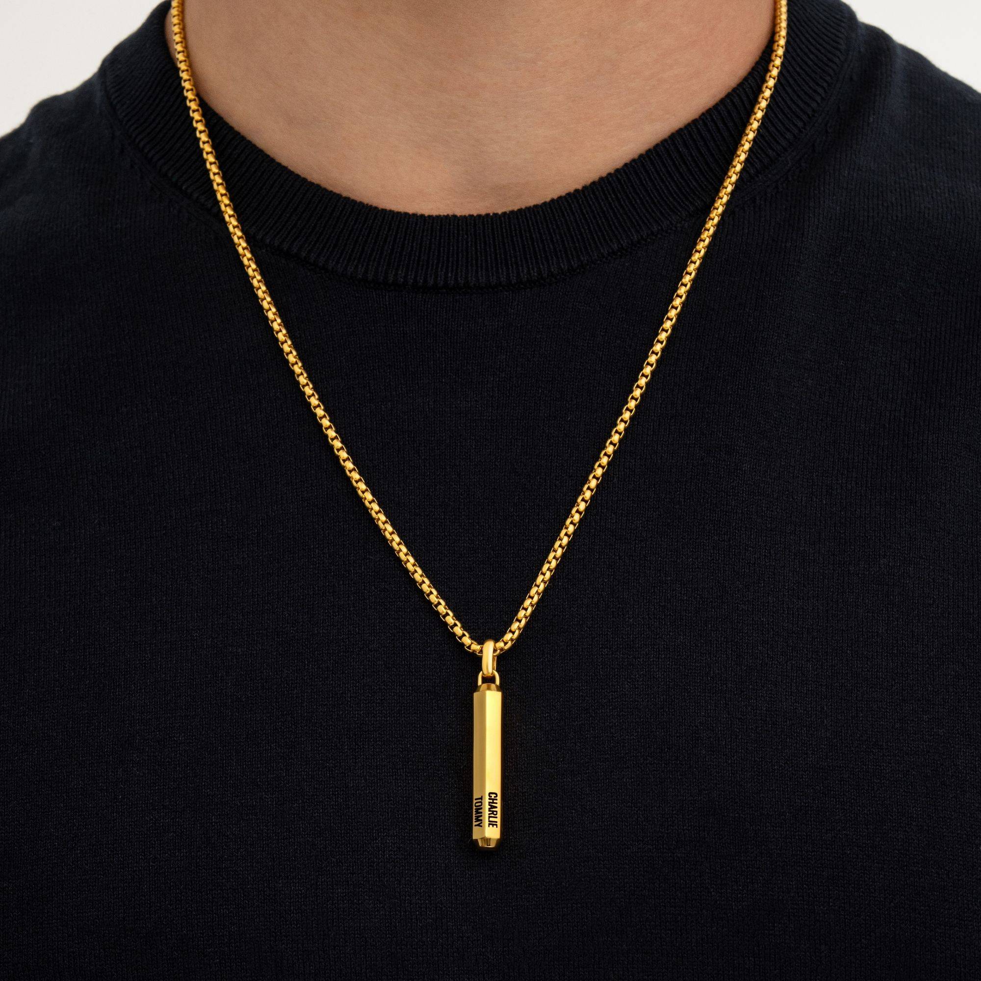 3D Engraved Hexagon Bar Necklace for Men in Stainless Steel with Gold PVD-2 product photo