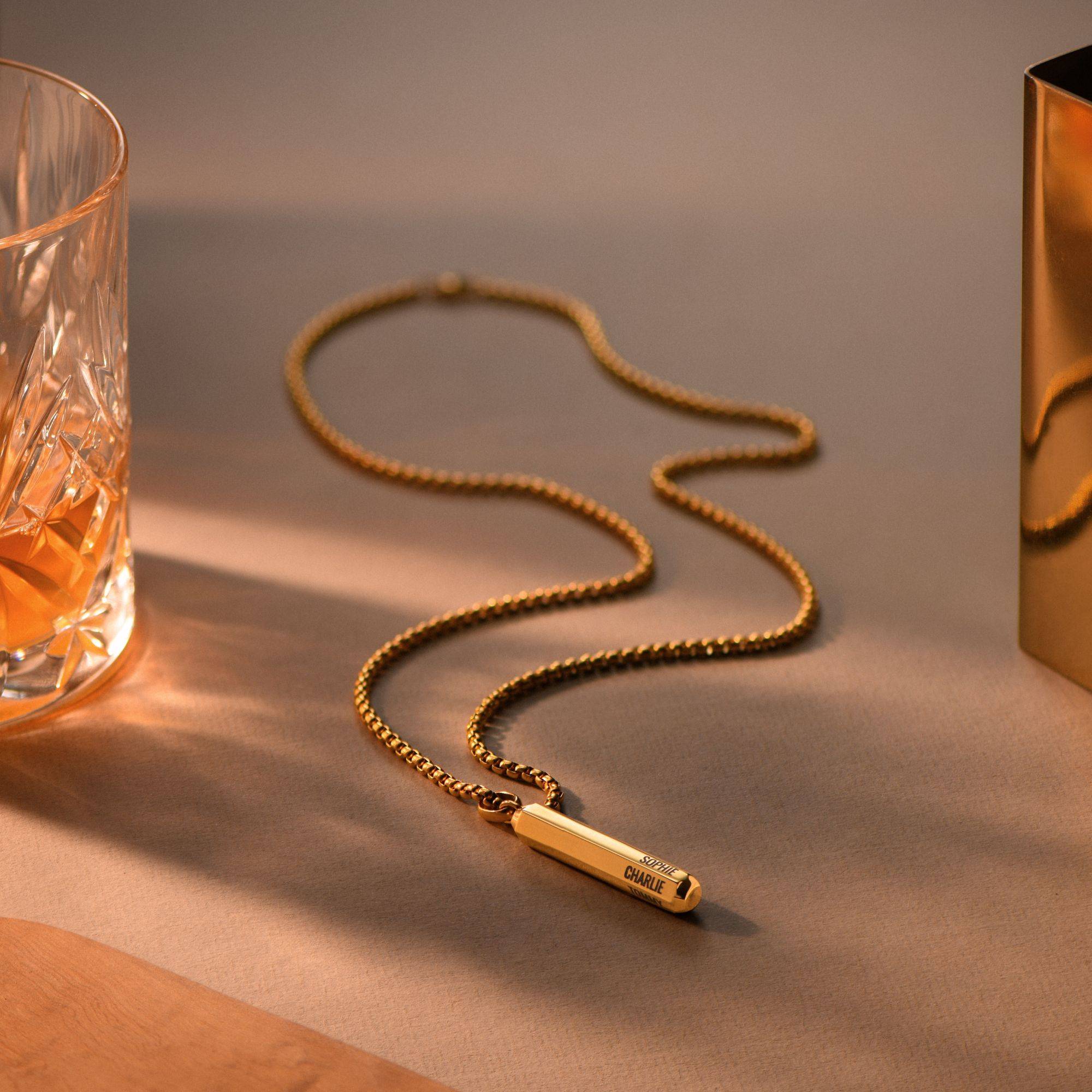 3D Engraved Hexagon Bar Necklace for Men in Stainless Steel with Gold PVD-6 product photo