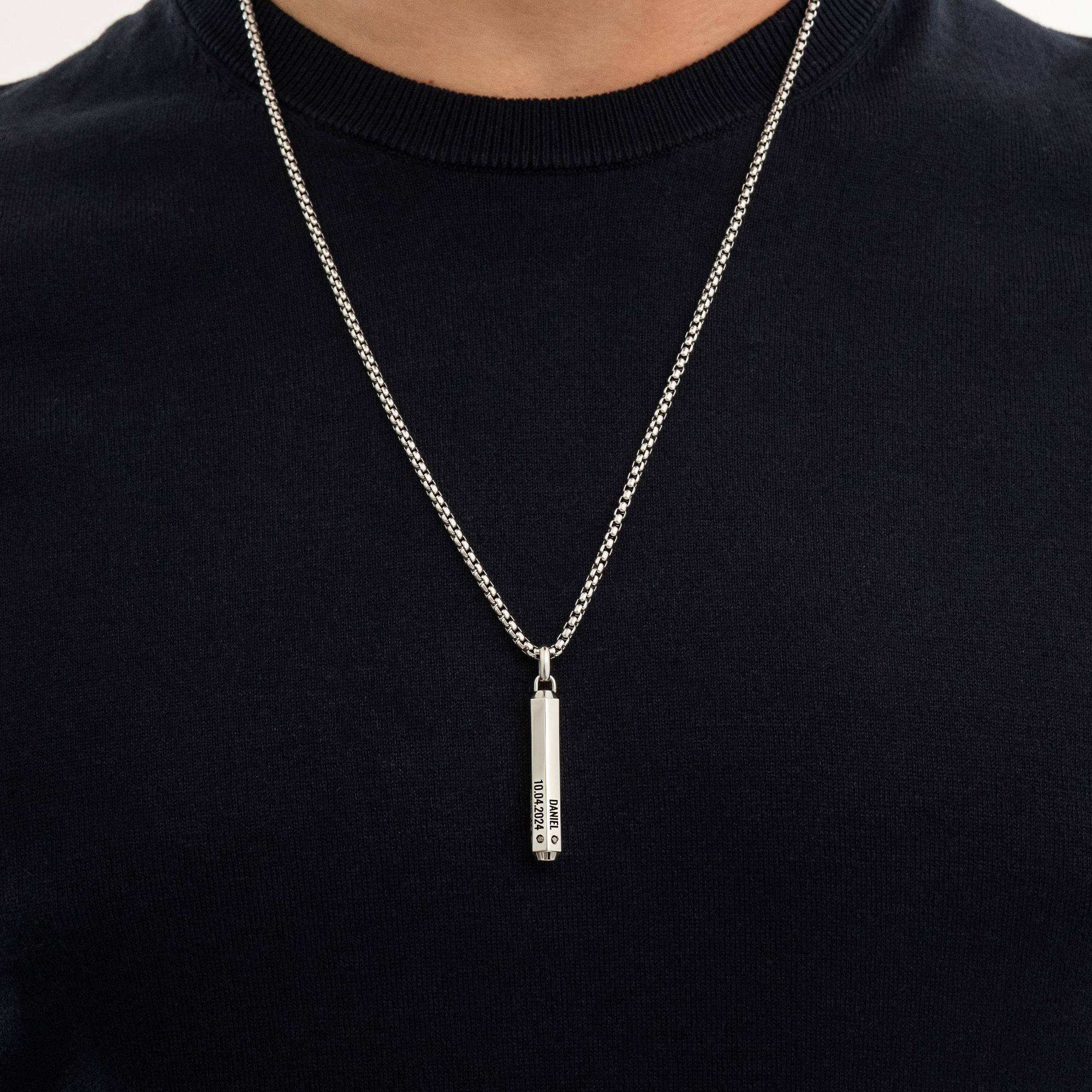 3D Engraved Hexagon Bar Necklace with Diamonds for Men in Stainless Steel-6 product photo