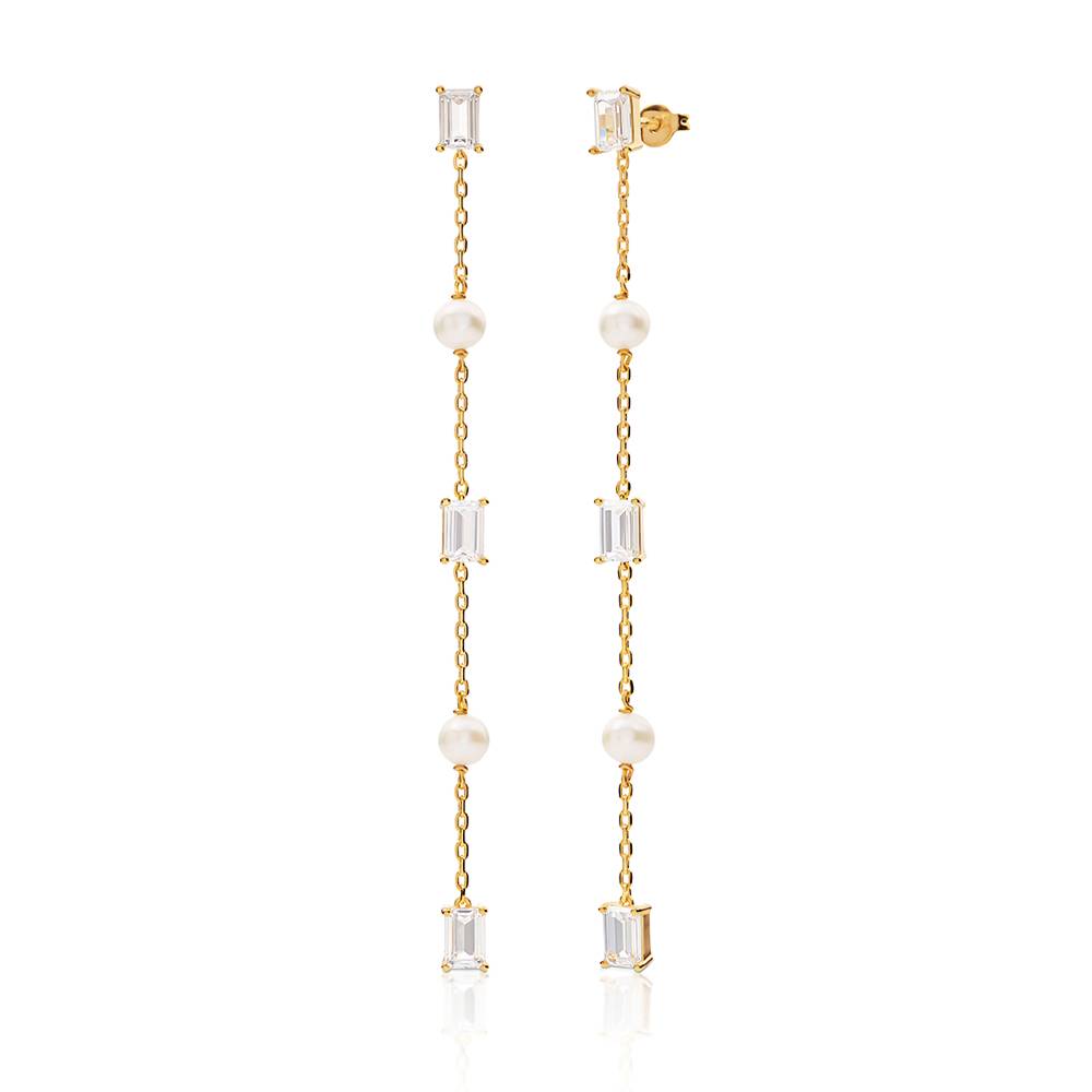 All Night Moissanite & Pearl Drop Earrings in Gold Plating-1 All Night Moissanite & Pearl Drop Earrings in Gold Plating-1 product photo