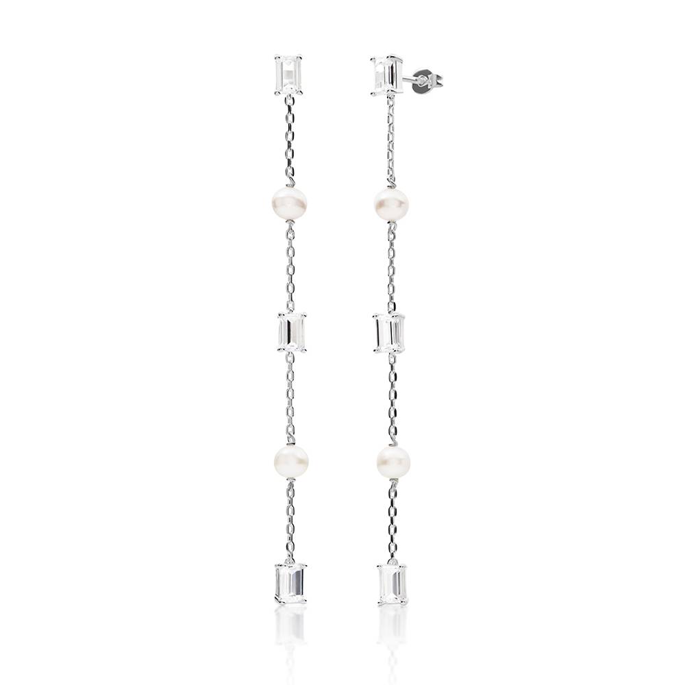 All Night Moissanite & Pearl Drop Earrings in Silver-2 All Night Moissanite & Pearl Drop Earrings in Silver-2 product photo
