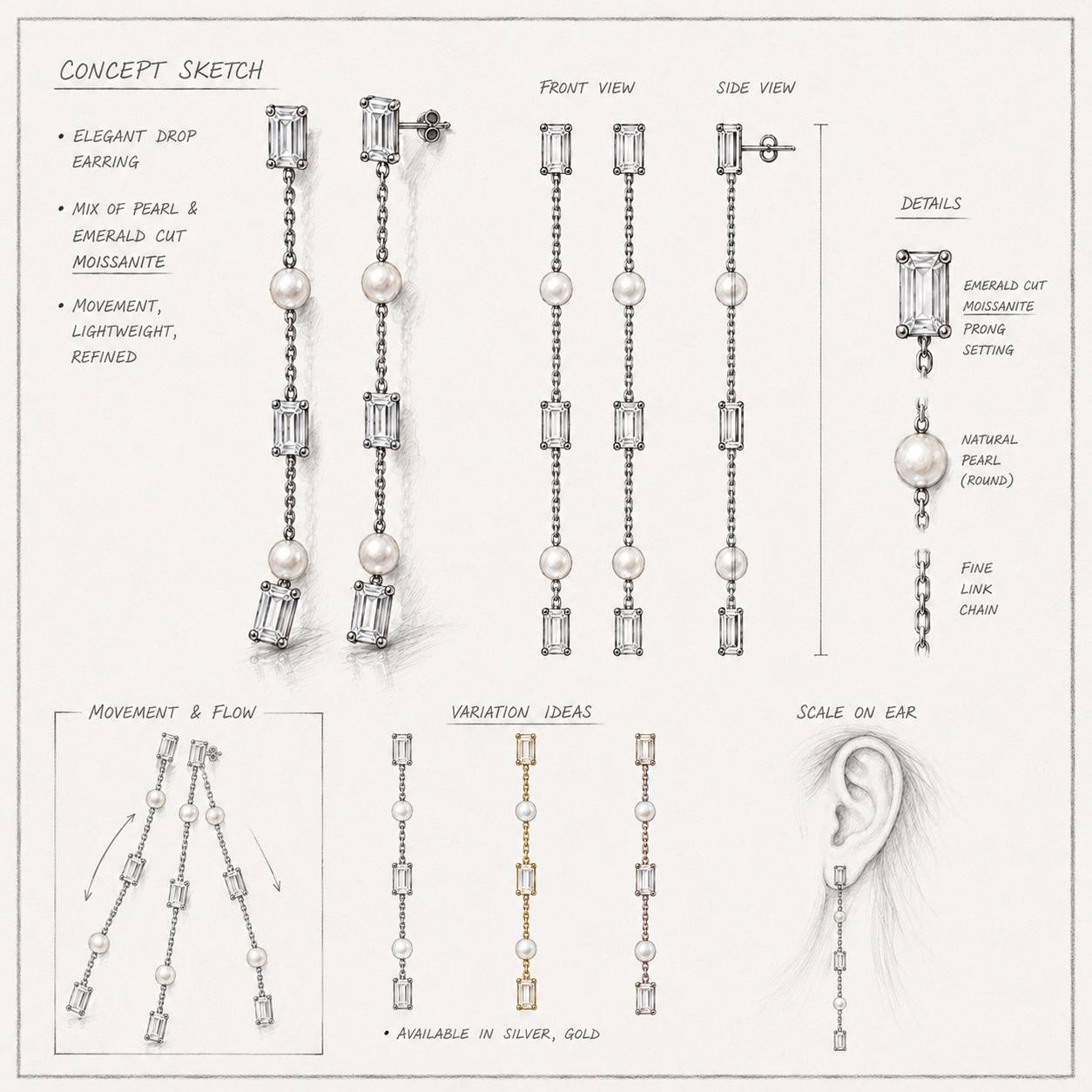 All Night Moissanite & Pearl Drop Earrings in Silver-5 All Night Moissanite & Pearl Drop Earrings in Silver-5 product photo