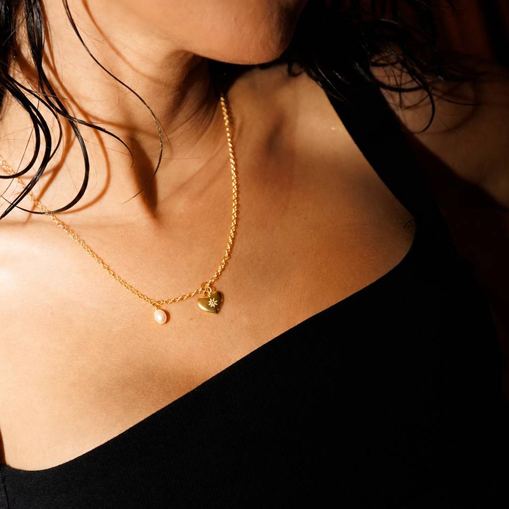 Always & Forever Pearl & Diamond Necklace in Gold Plating-4 Always & Forever Pearl & Diamond Necklace in Gold Plating-4 product photo