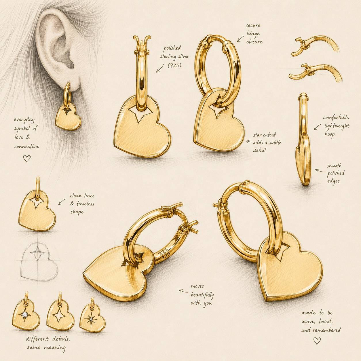 Always Hearts Hoop Earrings in Gold Vermeil - theo grace