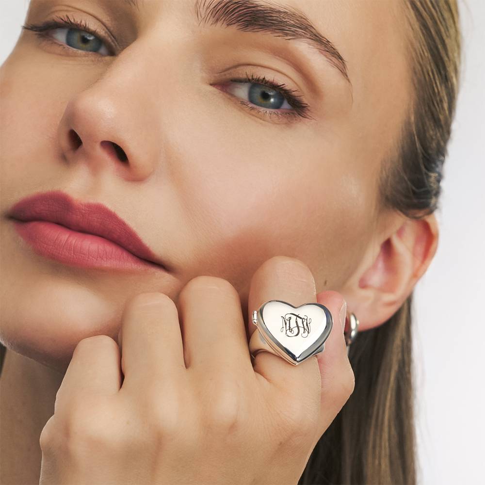 Always in My Heart Photo Monogram Ring in Silver Finish-2 product photo