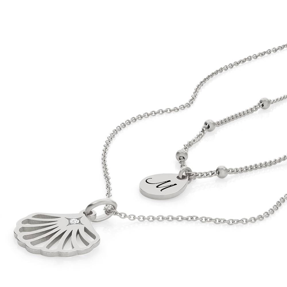 Ariel Shell Initial Necklace with Diamond in Sterling Silver - Theo Grace