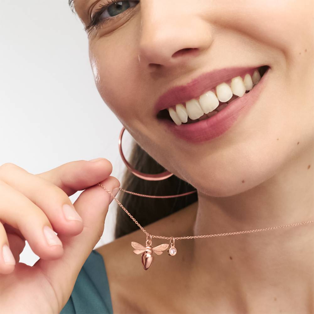 Bee Pink Breast Cancer Awareness Necklace with Pink CZ in Rose Gold Finish-4 Bee Pink Breast Cancer Awareness Necklace with Pink CZ in Rose Gold Finish-4 product photo