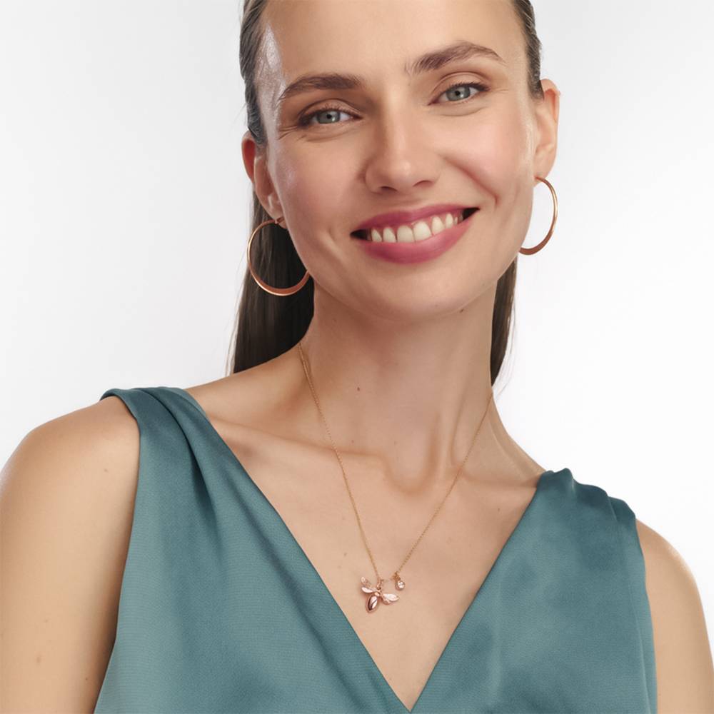 Bee Pink Breast Cancer Awareness Necklace with Pink CZ in Rose Gold Finish-3 Bee Pink Breast Cancer Awareness Necklace with Pink CZ in Rose Gold Finish-3 product photo