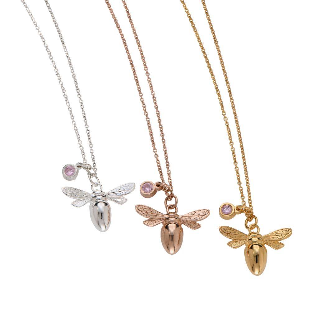 Bee Pendant Necklace with Pink CZ in Silver Finish-1 product photo