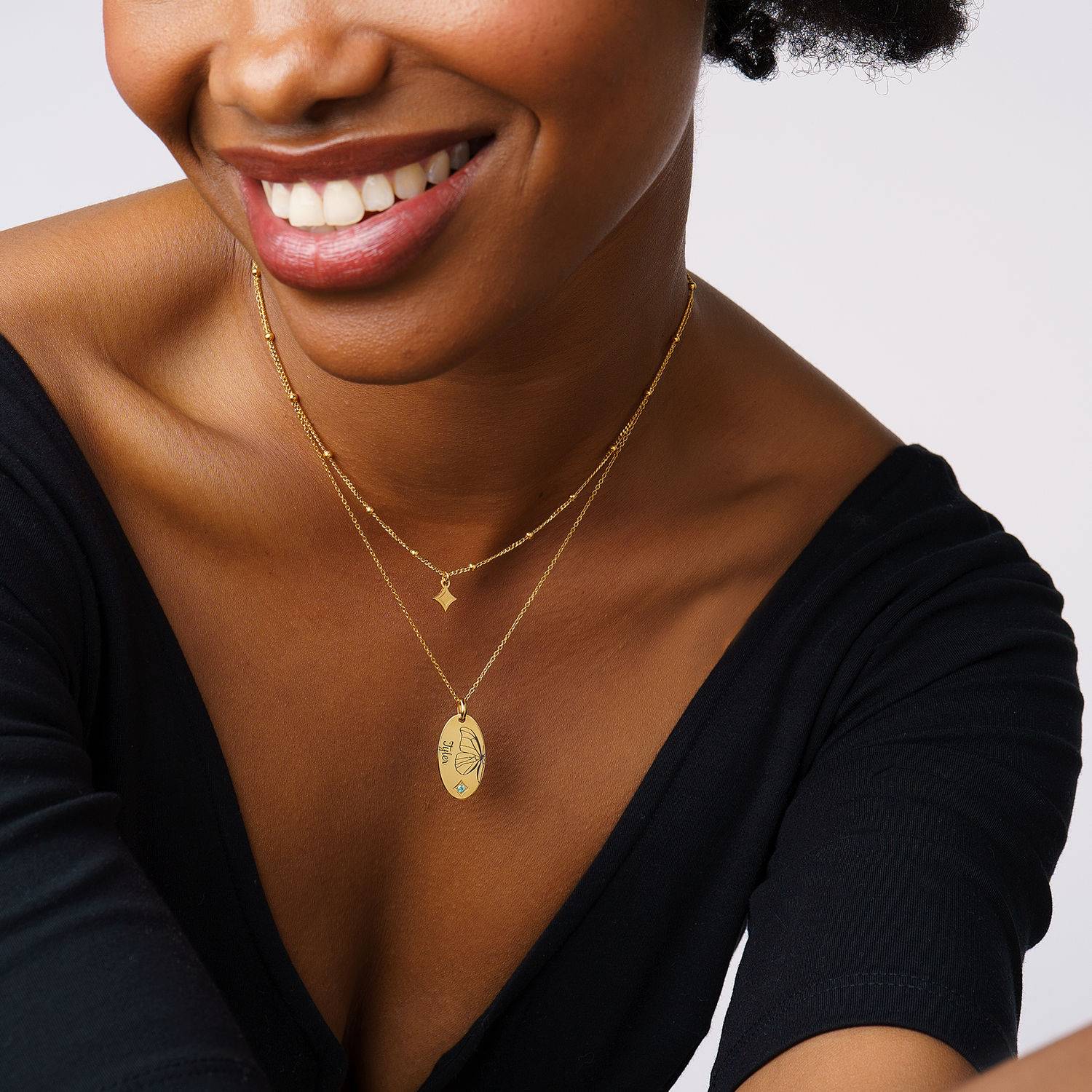 Birth Butterfly & Stone Layered Necklace in 18K Gold Plating-2 Birth Butterfly & Stone Layered Necklace in 18K Gold Plating-2 product photo