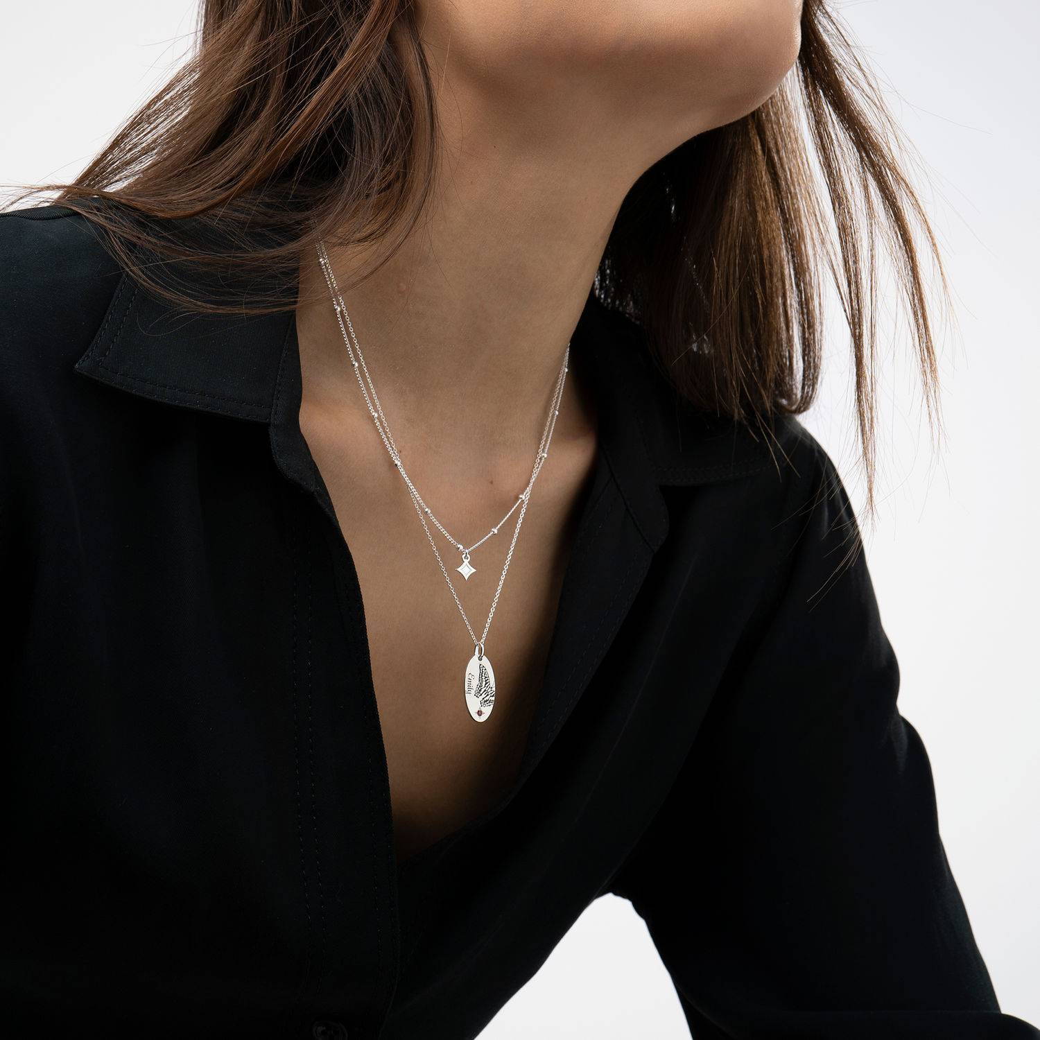 Birth Butterfly & Stone Layered Necklace in Sterling Silver-1 product photo