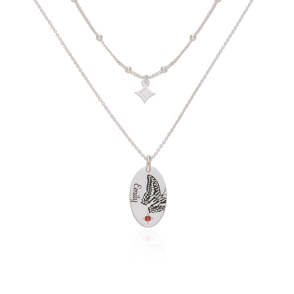 Birth Butterfly & Stone Layered Necklace in Sterling Silver-5 product photo