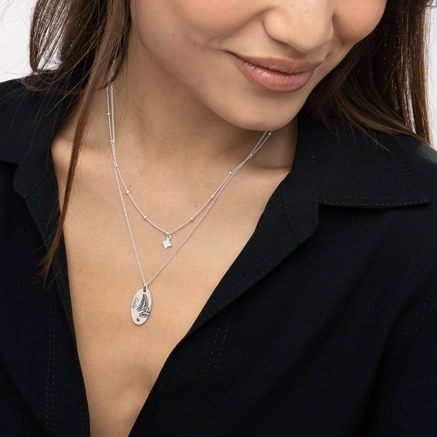 Birth Butterfly & Stone Layered Necklace in Sterling Silver-4 product photo