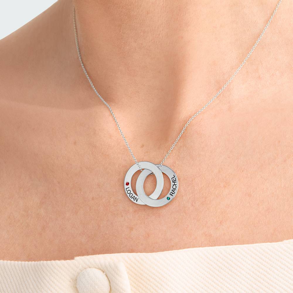 Russian Ring Necklace with 2 Rings and Birthstones in 14K Solid White Gold-1 Russian Ring Necklace with 2 Rings and Birthstones in 14K Solid White Gold-1 product photo