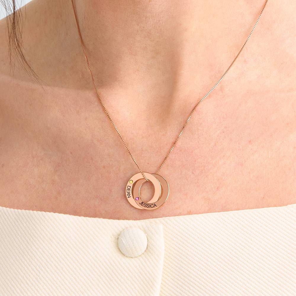 Russian Ring Necklace with 2 Rings and Birthstones in 18K Rose Gold Plating-1 Russian Ring Necklace with 2 Rings and Birthstones in 18K Rose Gold Plating-1 product photo