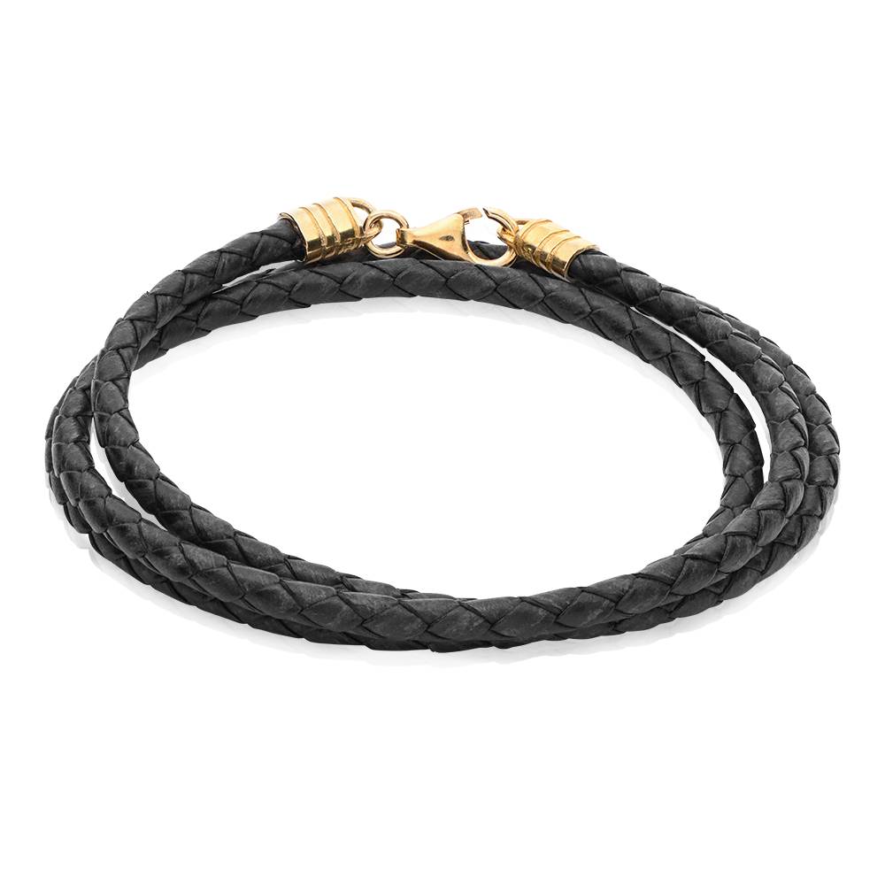 Black Leather Cord for Men in 18K Gold Vermeil-1 Black Leather Cord for Men in 18K Gold Vermeil-1 product photo
