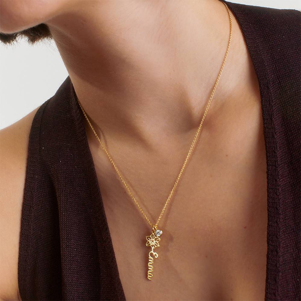 Blooming Birth Flower Name Necklace with 0.05CT Diamond in 18K Gold Plating-1 product photo