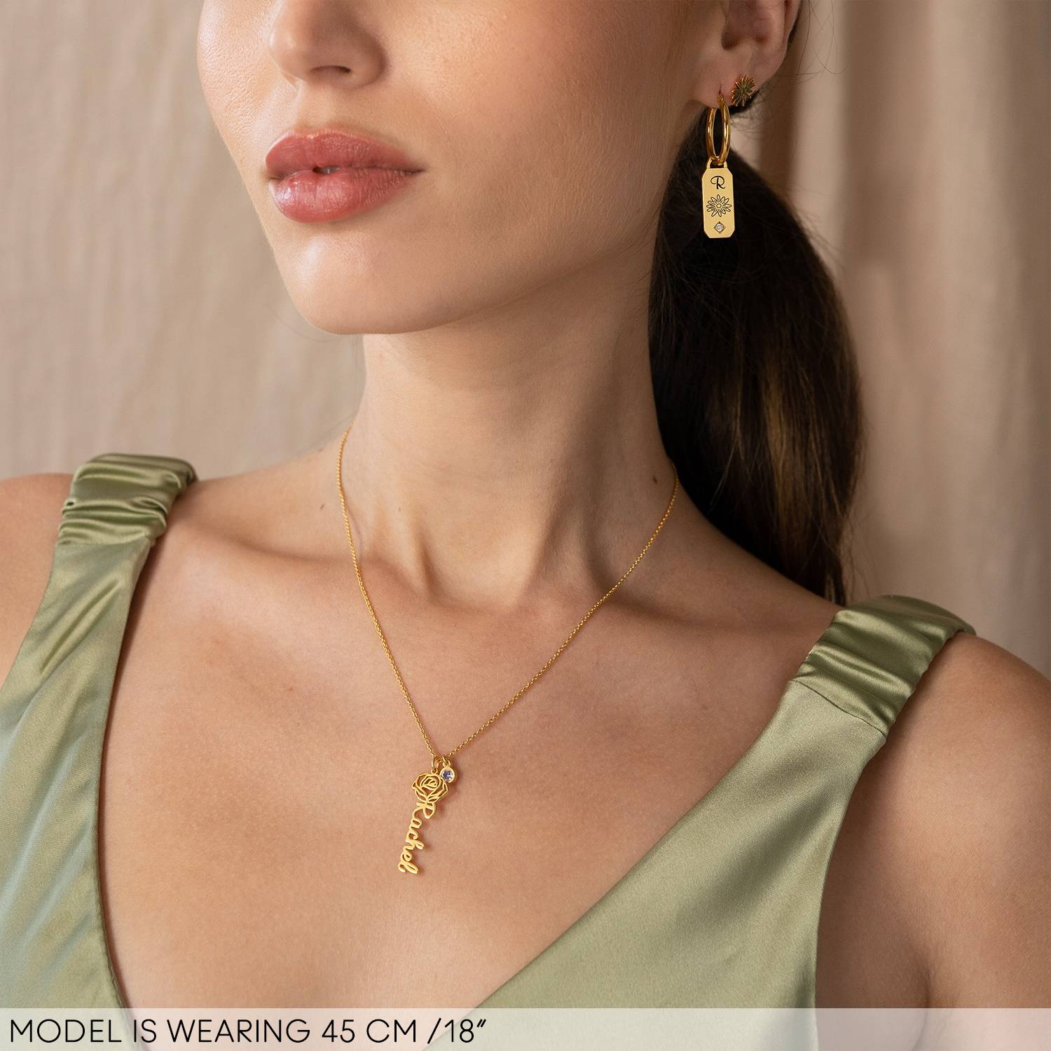 Blooming Birth Flower Name Necklace with Birthstone in 18K Gold Plating-5 product photo