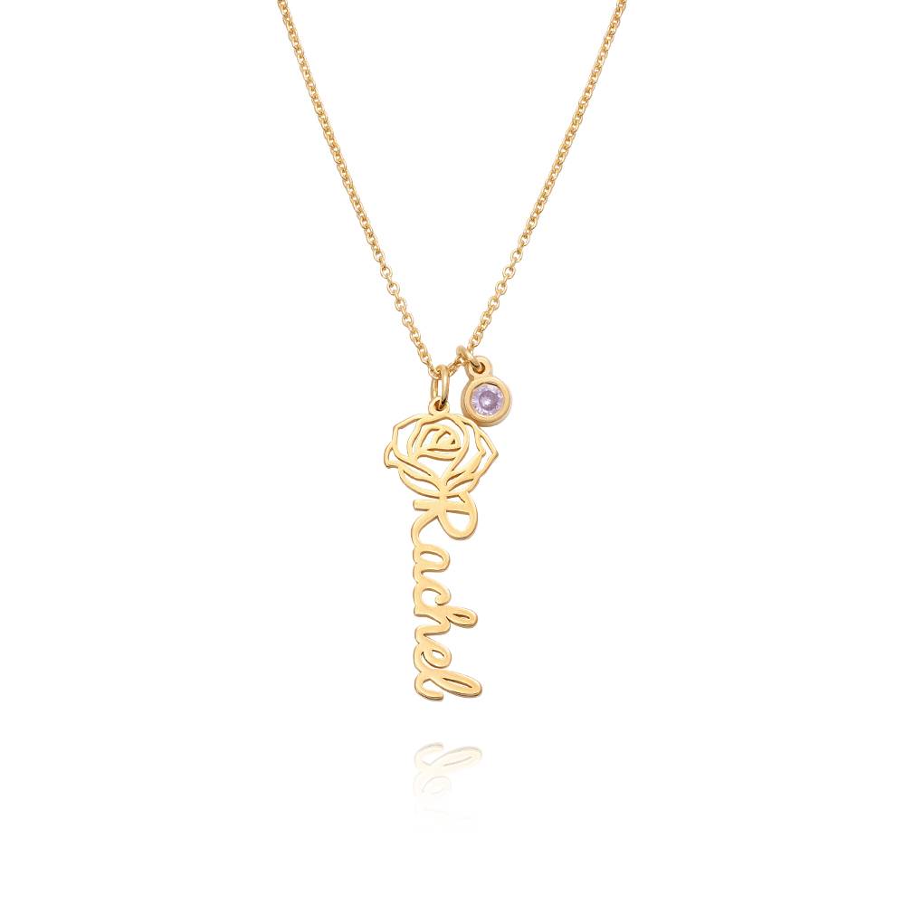 Blooming Birth Flower Name Necklace with Birthstone in 18K Gold Plating-4 product photo