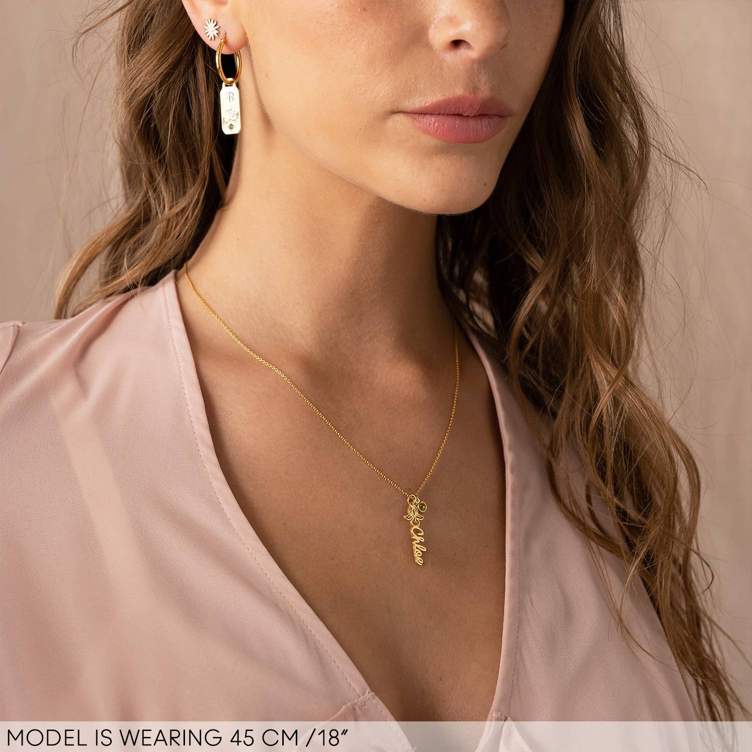 Blooming Birth Flower Name Necklace with Birthstone in 14K Yellow Gold-7 product photo