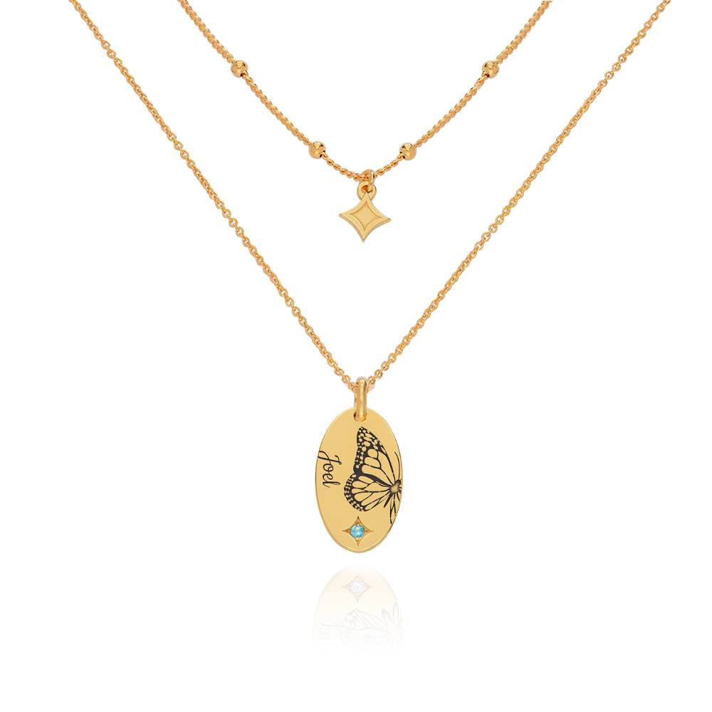 Birth Butterfly & Stone Layered Necklace in 18K Gold Plating-3 Birth Butterfly & Stone Layered Necklace in 18K Gold Plating-3 product photo