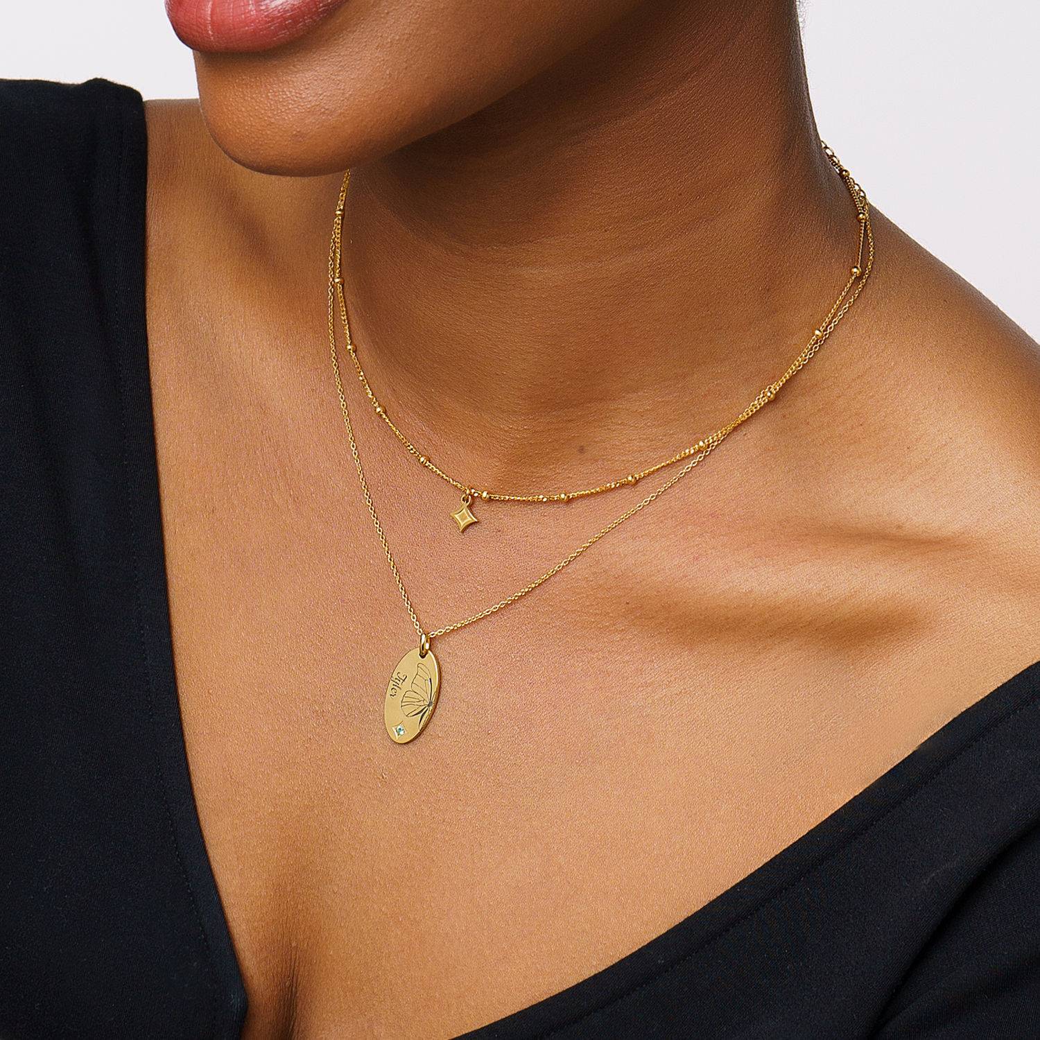 Birth Butterfly & Stone Layered Necklace in 18K Gold Plating-4 Birth Butterfly & Stone Layered Necklace in 18K Gold Plating-4 product photo