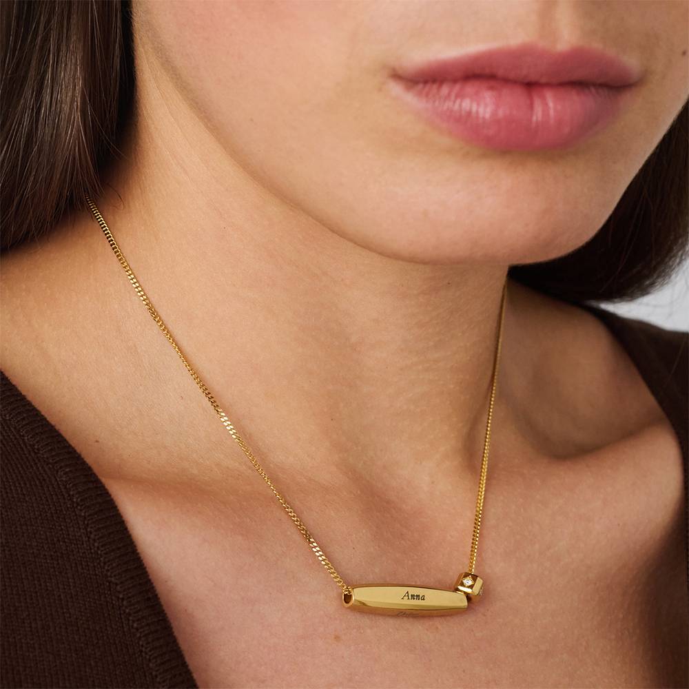 Chapters Engraved Spinning Bar Necklace in Gold Plating with 0.08CT Diamond-5 product photo