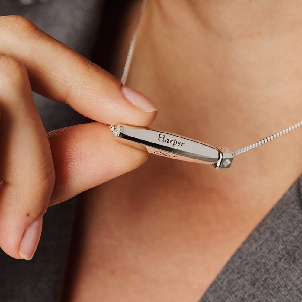 Chapters Engraved Spinning Bar Necklace in Silver with 0.08CT Diamond-3 product photo
