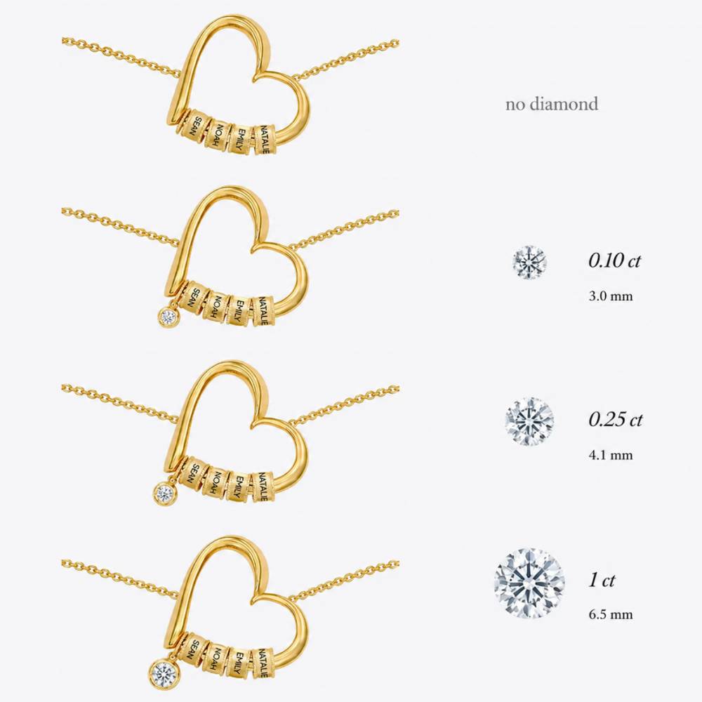 Charming Heart Necklace with Engraved Beads & 0.10CT Diamond in Gold Plating-7 product photo