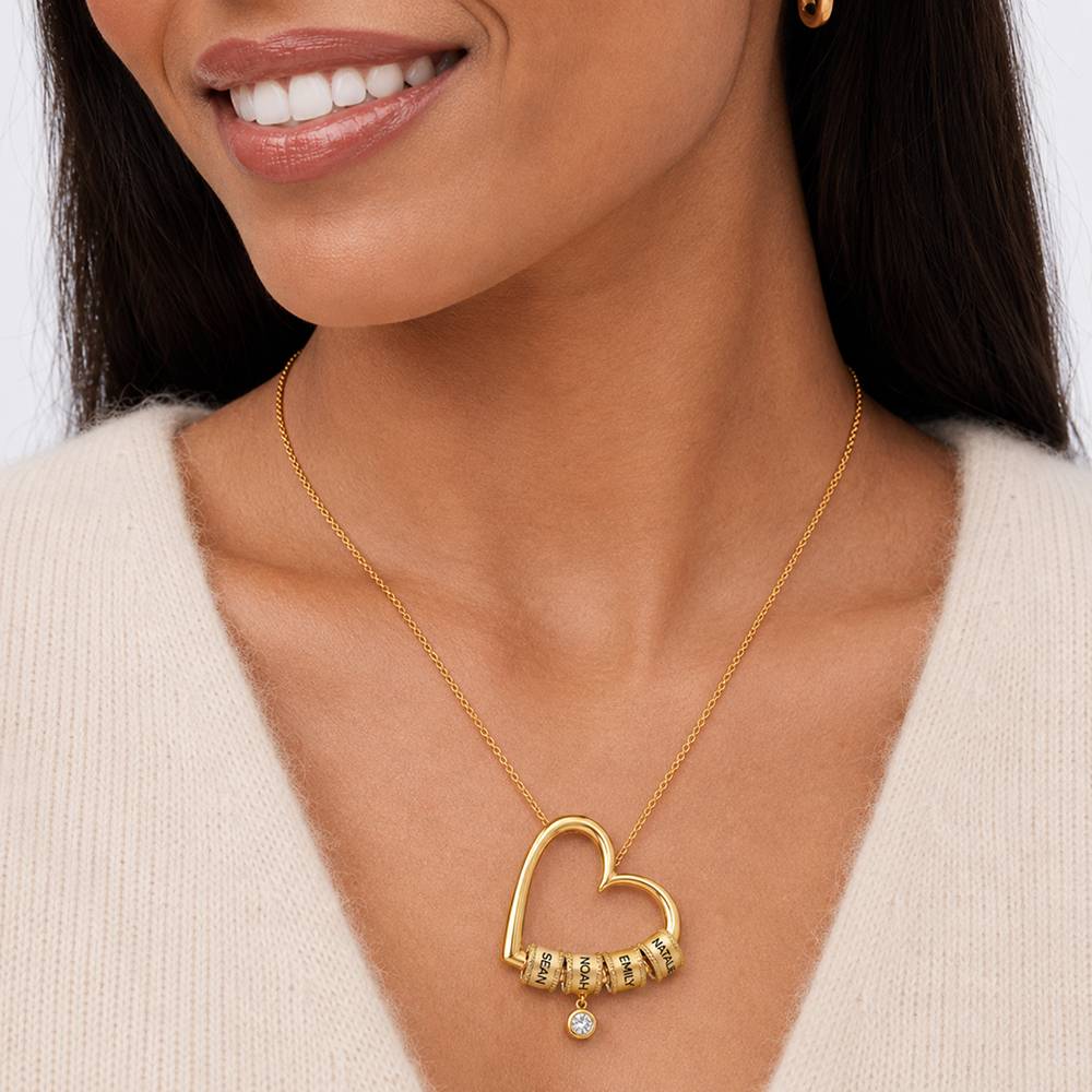Charming Heart Necklace with Engraved Beads & 0.25CT Diamond in Gold Plating-5 product photo