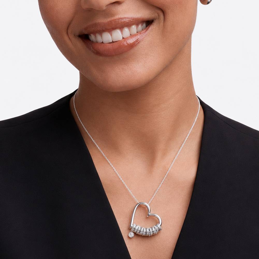 Charming Heart Necklace with Engraved Beads & 0.25CT Diamond in Silver-5 product photo