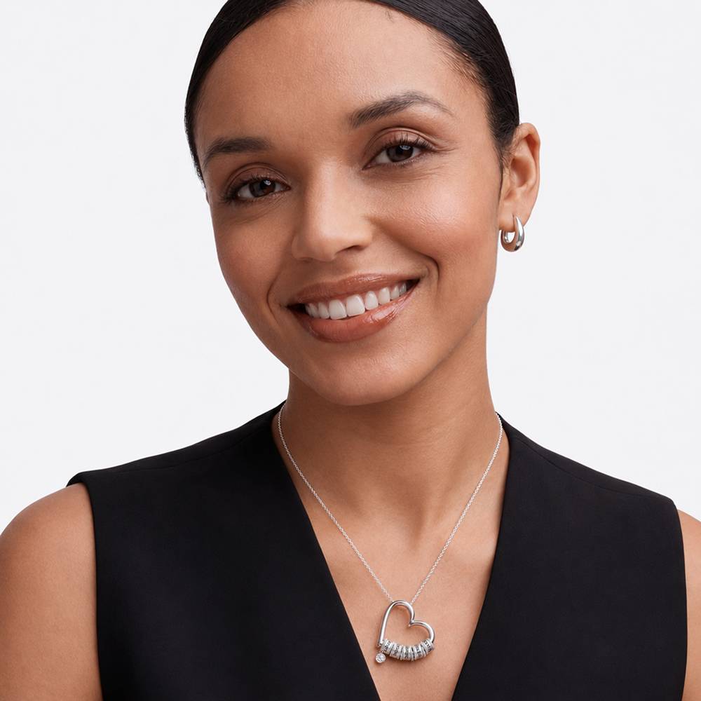 Charming Heart Necklace with Engraved Beads & 0.25CT Diamond in Silver-4 product photo