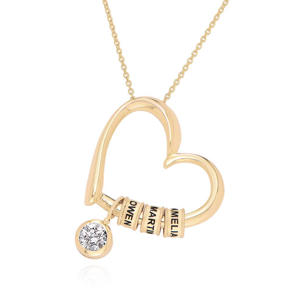 Charming Heart Necklace with Engraved Beads & 1CT Diamond in 10K Solid Yellow Gold-1 product photo