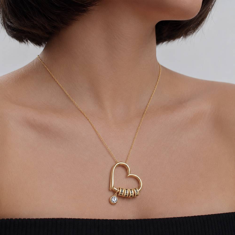 Charming Heart Necklace with Engraved Beads & 1CT Diamond in 10K Solid Yellow Gold-6 product photo