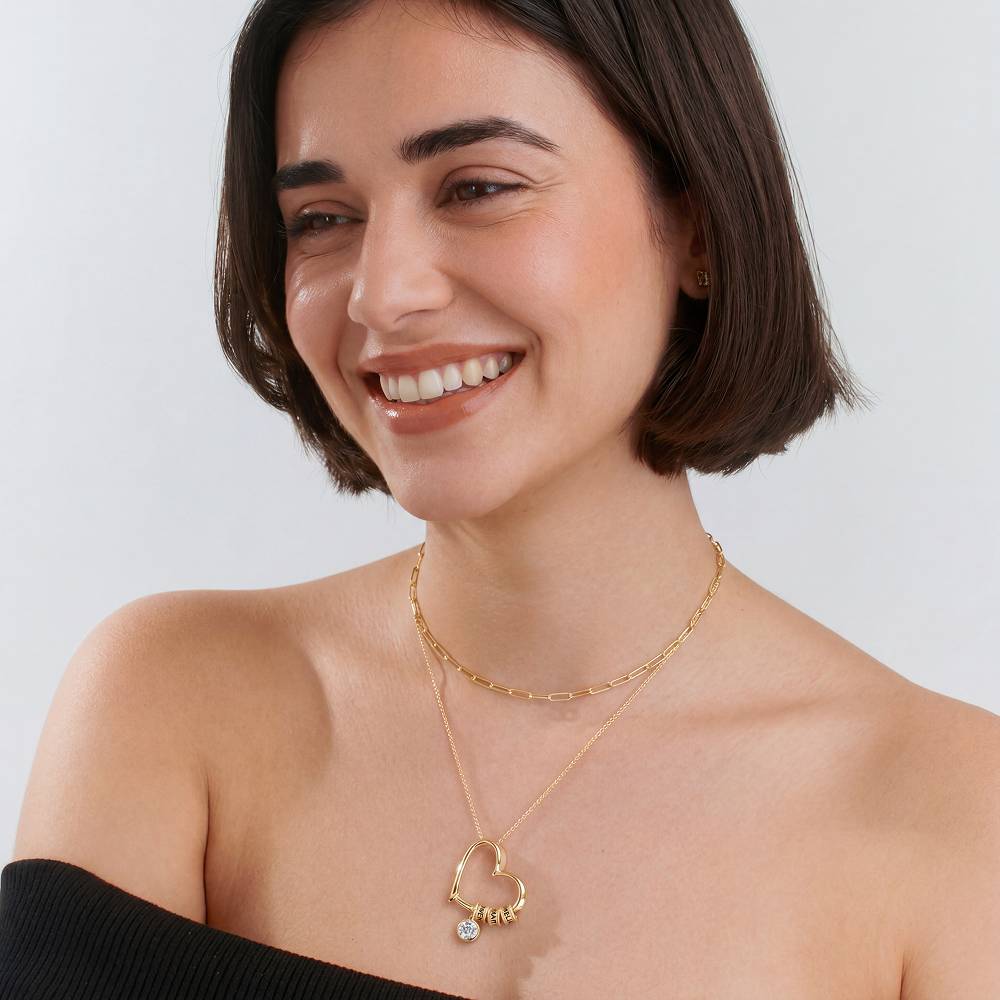 Charming Heart Necklace with Engraved Beads & 1CT Diamond in 10K Solid Yellow Gold-5 product photo