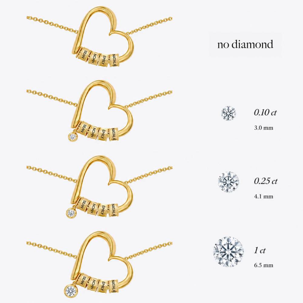 Charming Heart Necklace with Engraved Beads & 1CT Diamond in 10K Solid Yellow Gold-8 product photo