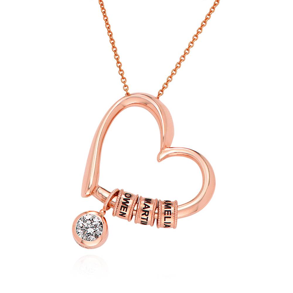 Charming Heart Necklace with Engraved Beads & 1CT Diamond in Rose Gold Plating-1 Charming Heart Necklace with Engraved Beads & 1CT Diamond in Rose Gold Plating-1 product photo