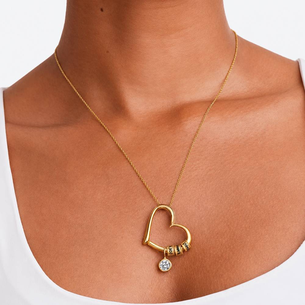 Charming Heart Necklace with Engraved Beads & 1CT Diamond in Gold Plating-6 product photo