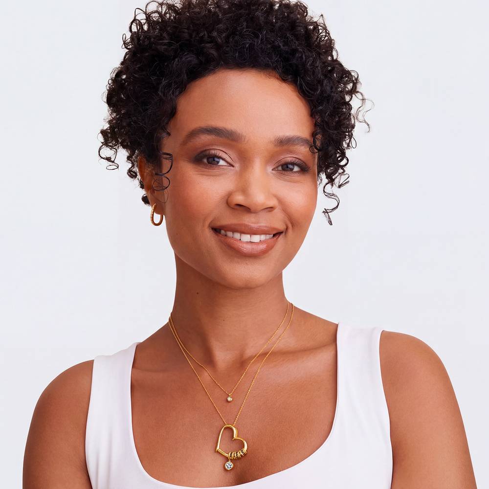 Charming Heart Necklace with Engraved Beads & 1CT Diamond in Gold Plating-5 product photo