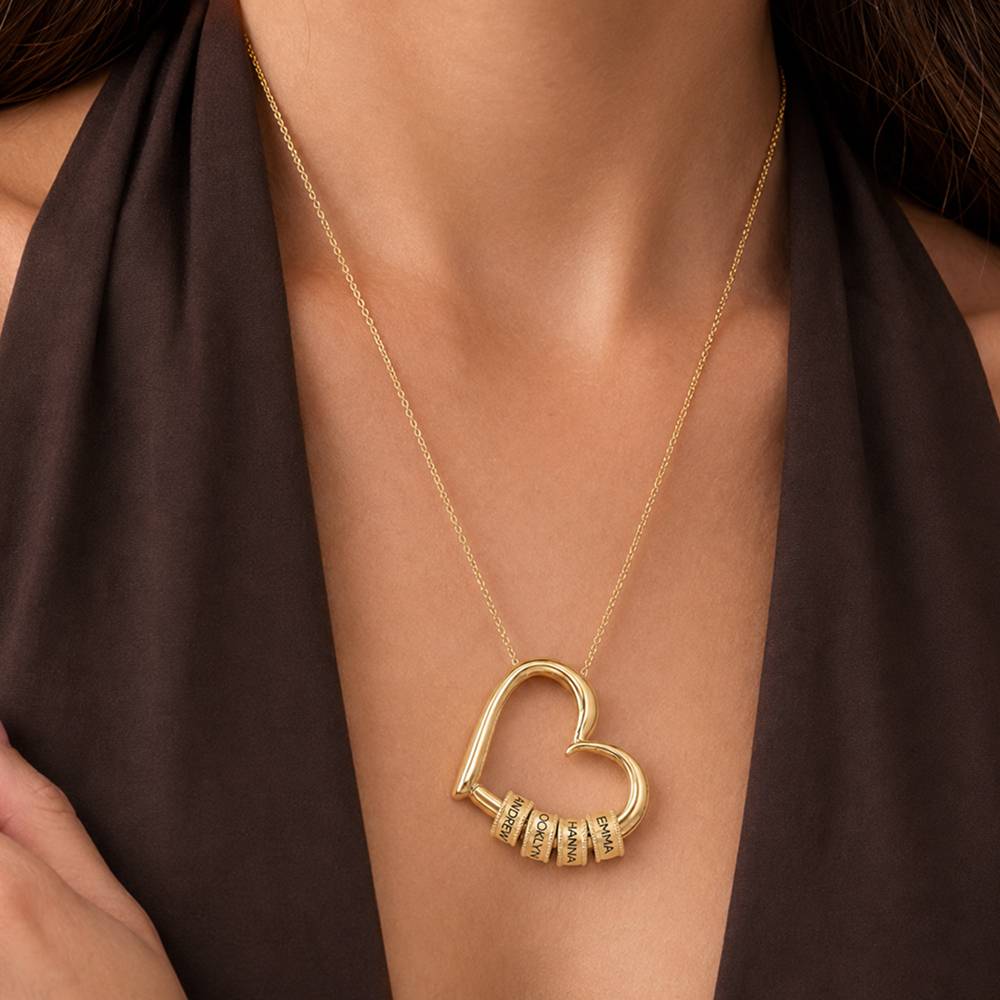 Charming Heart Necklace with Engraved Beads in 10K Solid Yellow Gold-6 product photo