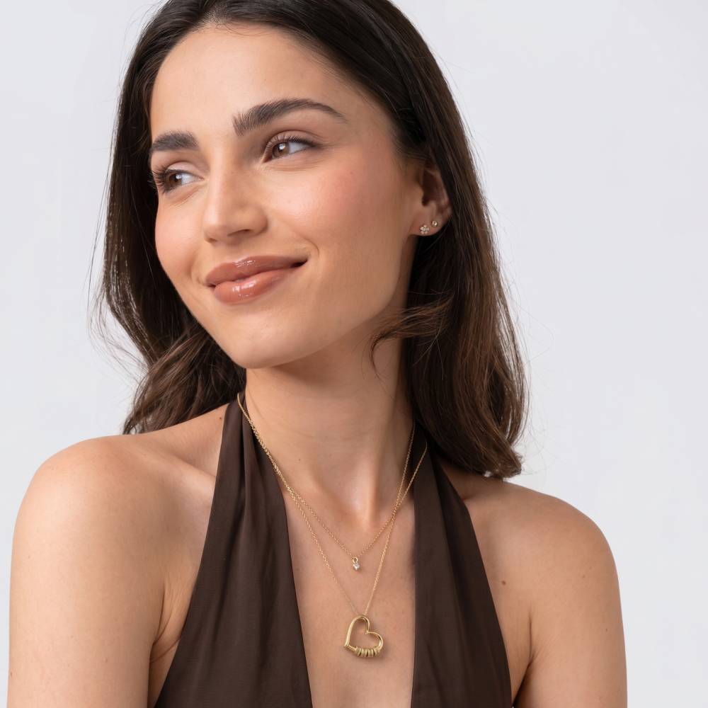 Charming Heart Necklace with Engraved Beads in 10K Solid Yellow Gold-5 product photo