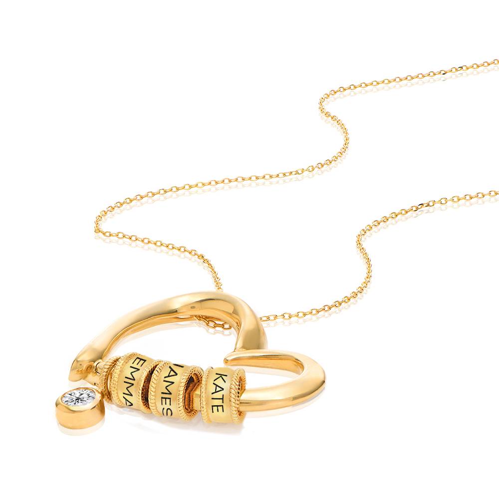 Charming Heart Necklace with Engraved Beads & 0.25CT Diamond in Gold Plating-2 product photo