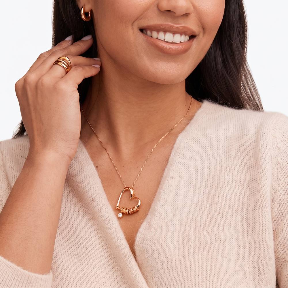 Charming Heart Necklace with Engraved Beads & 0.25CT Diamond in Rose Gold Plating-3 product photo